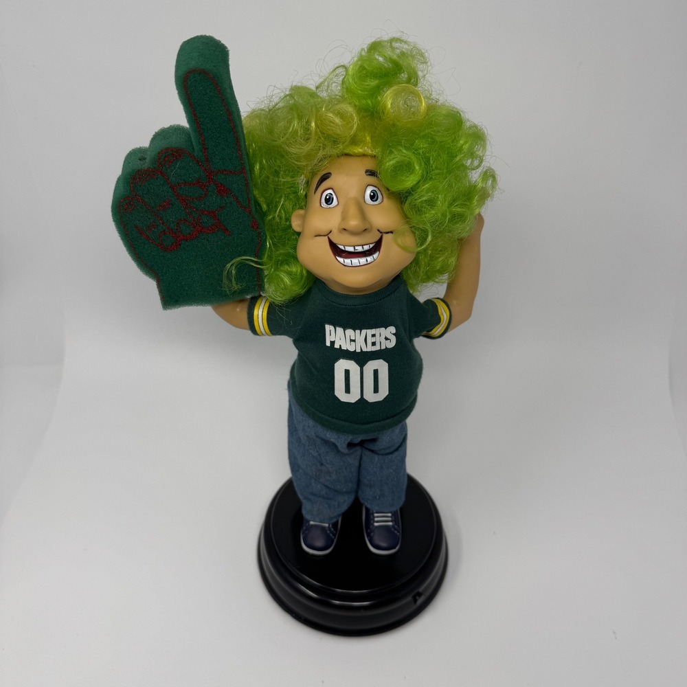 Green Bay Packers #1 Fan Talking Animated Doll Figure Green Hair Foam‎ Finger